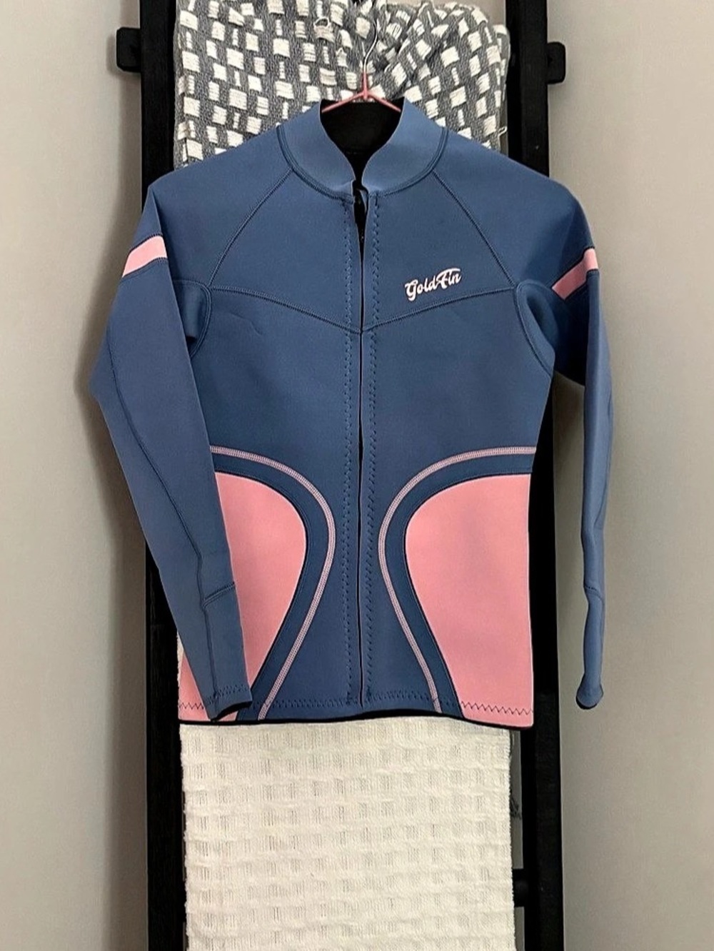Goldfin  Color Block Athletic water Zip Jacket in Blue & Pink Size XS